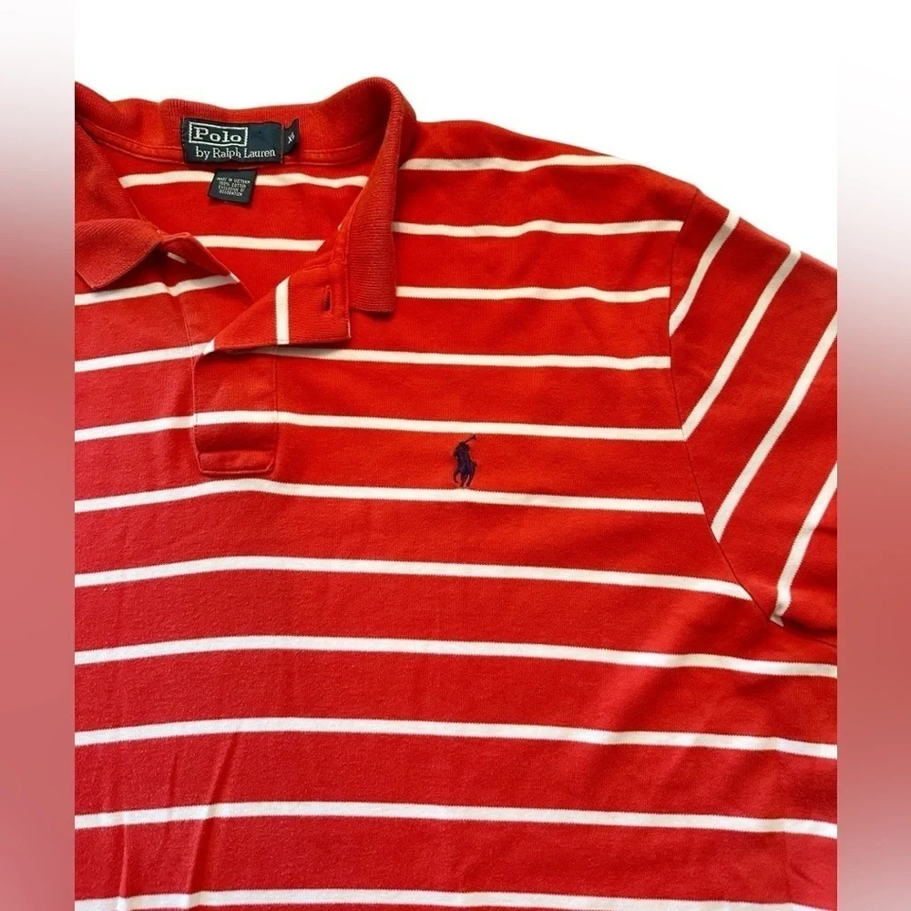 Vtg Polo Ralph Lauren Short Sleeve Polo Shirt - Mens Size XL - Red White Stripe